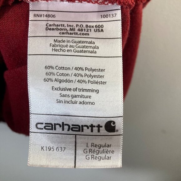 Mens Carhartt Original Fit Tee Shirt Short Sleeve Crimson Red L K195637 - Picture 6 of 7